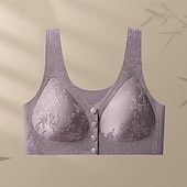 baratos Sutiãs esportivos &amp; coletes-Mulheres Sutiã com fecho frontal Roupa-Interior Conforto Liberdade Total Sem Fio Cor Sólida / Simples Esporte Roupas Esportivas Roxo Profundo Preto Academia Pilates Zumba