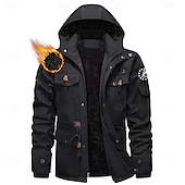 voordelige grafische herenjassen en -jassen-Voor heren 1776 Fleecejack Cargo-jack Windjack Thermisch Warm Casual Militair Buiten Kamperen&amp;Wandelen Geborduurd Afneembare capuchon Capuchon Winter Opstaand Lange mouw Zwart khaki Leger Groen