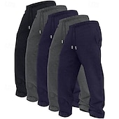 preiswerte Gerade Bein-5 Stück Herren-Jogginghose mit geradem Bein, Fleece-Hose, Freizeithose, Kordelzug, elastischer Bund, Mehrfachpackung, einfarbig, bequem, volle Länge, Outdoor, Reisen, Alltag, Urlaub, Mode