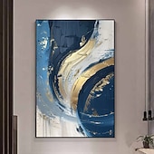 economico Quadri astratti-dipinto a olio fatto a mano su tela, decorazione artistica da parete astratta blu dorato per la casa, soggiorno, camera da letto, decorazione con cornice allungata, dipinto appeso/dipinto arrotolato