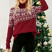 levne Mikina a svetr-Vánoce Dámské Ležérní topy Pulovrový svetr Rolák Dlouhý rukáv Vrchní část oděvu Oblečení na atletiku Grafika Bavlna Yumuşak Teplý Večírek Dovolená sportovní oblečení Sportovní oděvy Rubínově červen