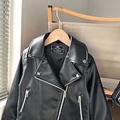 Infantil Para Meninas Jaqueta de couro preta Jaqueta Côr Sólida Moda Zíper Bolsos Ao ar livre Casaco agasalhos 4-12 anos Outono Preto baratos Jaquetas de Couro para Meninas-Infantil Para Meninas Jaqueta de couro preta Jaqueta Côr Sólida Moda Zíper Bolsos Ao ar livre Casaco agasalhos 4-12 anos Outono Preto