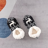 tanie Domowe kapcie-Damskie skarpetki podłogowe z wzorem gwiazdek, grube bawełniane pluszowe kapcie na zimę do domu lub do spania, ciepłe, wygodne, antypoślizgowe skarpetki do noszenia w domu