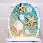 abordables Autocollants muraux-Autocollant de toilette en coquillage océan amovible, autocollant mural de salle de bain, imperméable, décor de couvercle de toilette, thème marin, accessoires de décoration pour la maison