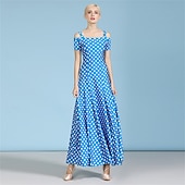 Χαμηλού Κόστους Πρότυπη Αίθουσα Χορού-Γυναικείο φόρεμα χορού με πουά και έξω τους ώμους - φόρεμα σε γραμμή Α για διαγωνισμούς, λάτιν και χορευτικές εκδηλώσεις - ροζ &amp;λευκό