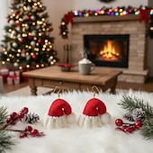 abordables Anillos de mujer-Pendientes navideños de punto con gorro de Papá Noel: bonitos pendientes colgantes navideños rojos y blancos para mujeres y niñas.