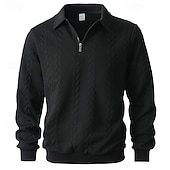 Недорогие Базовые толстовки-Муж. Жаккард Толстовка Натяни Толстовка с застежкой-молнией Черный Белый Хаки Серый Лацкан Полотняное плетение Текстура Для занятий спортом Повседневные Праздники Уличный стиль Круто Спортивная одежда