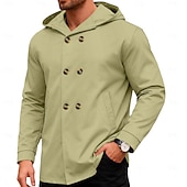 cheap Casual Jackets-Men's Trench Coat Hoodied Jacket Formal Home Windbreaker Pocket Spring Fall Solid Color Active Vintage Shirt Collar Regular Black Red Blue Green Khaki Jacket