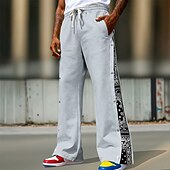 baratos Perna Reta-Homens Calças Esportivas Calça de moletom com pernas largas Calças Calças largas Com Cordão Cintura elástica Botão Lateral Bloco de cor Tecido Pavio Humido Respirável Comprimento total Esportes