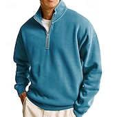 baratos Suéteres básicos-Homens Moletom Estacionar Moletom com zíper Azul Claro Colarinho Clerical Meio Zíper Tecido Zíper Casual Diário Desportos e Ar livre Roupa de rua Legal Roupa de Esporte Primavera &amp; Outono Roupa