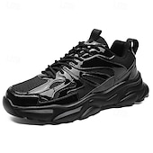 economico Sneakers Casual-Sneakers da uomo color oro metallizzato con suola spessa e finitura riflettente, scarpe da corsa alla moda con lacci per abbigliamento streetwear, da festa e casual