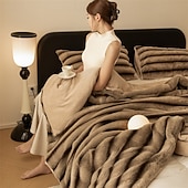 cheap Blankets &amp; Throws-Luxury Thick Rabbit Fur Blanket Soft Plush Throw for Sofa Bed or Office Nap Warm Flannel Blanket