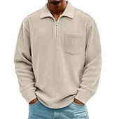 billige Klassisk poloskjorte for menn-Herre Kordfløyel skjorte Med Tekstur Feriereise Gate Quarter Zip Langermet Mote Grunnleggende Helfarge Lomme Høst Vår &amp; Vinter Normal Svart Hvit Navyblå Lilla Kakifarget Militærgrønn Kordfløyel