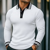 levne Pánské klasické polo-Pánské Waffle Polo košile S texturou Ležérní Sport Klopa Dlouhý rukáv Módní Základní Barevné bloky Slátanina Barevné bloky Podzim Zima Jaro &amp; podzim Slim Bílá Námořnická modř Waffle Polo košile