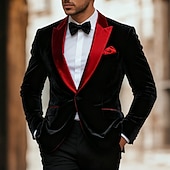 billige Blazer og jakke-Herre Blazer jakke ملابس السهرة للرجال Formell Bryllup Jul Lomme Jul Fest Høst vinter Alle årstider Fløyel Ensfarget Grunnleggende Enkelt Brystet Enn-knapp Blazer Svart