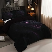 abordables Ensembles de housse de couette-Parure de lit 3 pièces en duvet motif dragon noir et violet pour grand lit, housse de couette en peluche courte douce avec 2 taies d'oreiller – Literie de chambre d'hôtel, confortable &amp; confortable