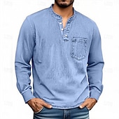 preiswerte Lässiges Henley-T-Shirt-Herren Henley Hemd T-Shirt Langarmshirt Langarm Henley Herbst Winter Retro Mode Designer Nostalgisch Mode Jahrgang Urlaub Straße Ausgehen Schwarz Rosa Marineblau Top T-Shirt für Herren