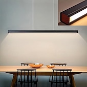 Недорогие Подвесные огни-Современные подвесные светильники для кухонного острова, светодиодная люстра с регулируемой яркостью для столовой, настольные лампы, линейный черный подвесной светильник с дистанционным управлением,