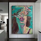 Картина с дайвингом, дайвинг, настенное искусство, плывущая девушка, картина с зеленым абстрактным искусством, дайвинг в океане, чувственная женщина, плавающая, настенное искусство на холсте, ручная работа Недорогие Картины с людьми-Картина с дайвингом, дайвинг, настенное искусство, плывущая девушка, картина с зеленым абстрактным искусством, дайвинг в океане, чувственная женщина, плавающая, настенное искусство на холсте, ручная работа