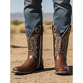 Χαμηλού Κόστους Καουμπόη και δυτικές μπότες-Ανδρικά Μπότες Μπότες καουμπόι δυτικές Κέντημα Ρετρό Περπάτημα Βίντατζ ΕΞΩΤΕΡΙΚΟΥ ΧΩΡΟΥ Καθημερινά PU Δέρμα Άνετο Αντιολισθητικό Αναπνέει Μπότες στη Μέση της Γάμπας Ευκολοφόρετο Μαύρο Καφέ