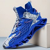 baratos Tênis de Corrida Masculinos-Tênis de corrida futuristas azuis masculinos com cabedal em malha e sola com absorção de impacto, calçados esportivos leves para esportes, academia e moda streetwear