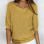 Dames Trui Stoppen Streetwear Casual Effen Kleur Strakke ronde hals Gebreid 3/4 mouw Normale tops breien Dagelijks Feestdagen Uitgaan Geel Blozend Roze Zomer Lente voordelige Effen kleuren-Dames Trui Stoppen Streetwear Casual Effen Kleur Strakke ronde hals Gebreid 3/4 mouw Normale tops breien Dagelijks Feestdagen Uitgaan Geel Blozend Roze Zomer Lente