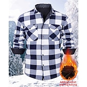 economico camicie di flanella-Per uomo Giacca-camicia Giacca camicia Giacca invernale Plaid Vacanza Abbigliamento quotidiano Bianco Rosso Blu marino Azzurro cielo Manica Lunga Bavero Autunno Inverno Abbigliamento Tasca Frontale