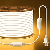 cheap LED String Lights-6.5-164 FT COB Outdoor LED Strip Lights Waterproof AC110V High Voltage COB LED Rope Light Switch with Plug High Density Outside IP65 Flexible Tape Light