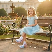 preiswerte Prinzessinnenschuhe für Kinder-Glitzernde Mary-Jane-Schuhe für Mädchen mit Schleife und Kristallverzierungen – verstellbarer Riemen, in Rosa und Blau erhältlich