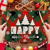 baratos Placemats &amp; Coasters &amp; Trivets-6 peças de floco de neve vermelho de natal &amp;Jogo americano de boneco de neve de árvore de Natal resistente ao calor, jogos americanos quadrados de linho para decoração de mesa de sala de jantar,