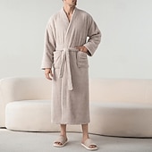 olcso Hálóingek, köntösök-Férfi Pizsamák Fürdőruha Sima Divat Stílusos Klasszikus Otthon Napi Ágy Flanel Poliészter Melegen tartani Mokaszinok Mekano V-alakú Hosszú ujj Ősz Tél Sárga Bíbor