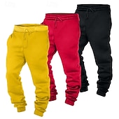  حزم متعددة 3 قطع رجالي أحمر + بنفسجي + أصفر بنطلونات ركض السراويل الصوفية رباط مرونة الخصر سهل عطلة مناسب للبس اليومي بوليستر الخريف