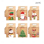 Недорогие Подарочные коробки и упаковочная бумага-24 коробки для рождественских угощений, конфеты, пряничный домик, мини-коробка для рождественской вечеринки, небольшой картонный подарочный контейнер для рождественских угощений, печенья, сладостей,