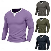 Χαμηλού Κόστους Πλεκτό μπλουζάκι με βάφλα-Ανδρικά Βάφλα μπλουζάκι Μπλουζάκι Πουκάμισο Waffle Henley Μακρυμάνικο Στρογγυλή Ψηλή Λαιμόκοψη Λαιμόκοψη V Όλες οι εποχές Συμπαγές Χρώμα Παραδοσιακό / Πεπαλαιωμένο Καθημερινό ψεύτικο δύο κομμάτια