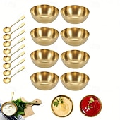 economico Set da Cucina-Set di 16 piatti rotondi in acciaio inox per salse, piatti dorati per salse, cucchiai dorati