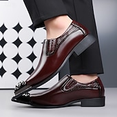 billige Loafers-Brune slip-on pensko i kunstskinn med metalltåhette til herre, elegante fest- og forretningssko