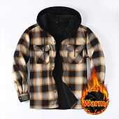economico camicie di flanella-Per uomo Giacca-camicia Giacca camicia Giacca invernale Plaid Vacanza Abbigliamento quotidiano Bianco Rosso Blu Arancione Manica Lunga Con Cappuccio Autunno Inverno Abbigliamento Tasca Frontale