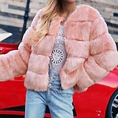 billiga Pälsar och Läder-Dam Vinterkappa Fuskpälskappa Håller värmen Bekväm Beskuren Pälsar och läder Mode Ledigt Slät Semester Gata Ledigt Dagliga kläder Normal Rund halsringning Normal Långärmad Ytterkläder Svart Vit