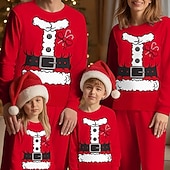 olcso gyerek karácsonyi pizsama-Családi nézés Karácsony Karácsonyi családi pizsama Pizsamák Családkészletek Grafika Otthon Nyomtatott Rubin Hosszú ujj Napi Hozzá illő ruhák