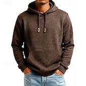 preiswerte Einfache Sweatshirts-Herren Kapuzensweatshirt Waffle Kapuzensweatshirt Pullover Kapuzensweatshirt Aprikose Weinrot Schwarz Weiß Marineblau Mit Kapuze Einfach Kängurutasche Strukturiert Sport &amp; Outdoor Lässig Täglich