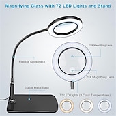baratos Luzes de leitura-Lupa 10 x 20 x com luz e suporte, lâmpada de aumento com 72 LEDs, 3 modos de cor e luz de aumento regulável para leitura de hobby, trabalho de perto, joias, USB 1 unidade