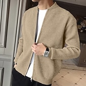 abordables suéter de la rebeca de los hombres-Hombre Pulóveres Chaqueta de Punto Jersey con cremallera Estriado Tejer Tops regulares De Punto Color sólido Cuello Mao Vacaciones Moda Casual Ropa Cotidiana Ropa Primavera &amp; Otoño Negro Color Caquí