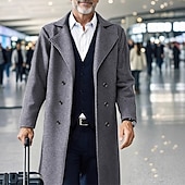 baratos Trench coat masculino-Homens Casaco Casaco impermeável Casaco longo Férias Diário Outono Inverno Poliéster A Prova de Vento Manter Quente agasalhos Roupa Moda Clássico Tecido Bolsos Lapela Trespassado