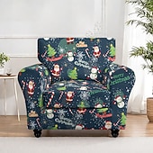 abordables Funda navideña-Fundas navideñas para sillones y sofás, confeccionadas en poliéster elástico teñido con hilo, con diseño de plantas, ideales para la decoración navideña del hogar.