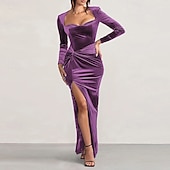 economico Vestito Semplice-Per donna Abito Lungo Maxi Abito Abito in Velluto Vestito da Festa Abito da Cocktail Elegante Moda Moderno Festa serale Feste Cocktail party Vestibilità regolare Semplice Manica Lunga Collo quadrato