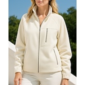 cheap Fleece &amp; 3 in 1 Jackets-Women's Solid Colored Winter Coat Full Zip Jacket Polar Fleece Jacket Fall / Winter with Pockets Long Sleeve Athleisure Windproof Warm Hiking Running Travel Vacation Blue Black White Sportswear