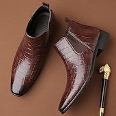 economico Stivali Chelsea-stivali chelsea da uomo in vera pelle sintetica color cuoio con pannelli laterali elastici e finitura liscia, eleganti stivaletti eleganti per lavoro, feste e occasioni formali