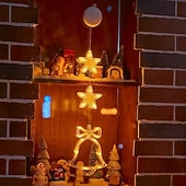 baratos Luzes de cordas de férias-Luz de Janela de Natal 1PC com Bateria Luz de Cortina Branca Quente Suspensa com Ventosa Luz de Árvore de Natal e Estrela para Decoração de Janela em Festa de Natal e Ano Novo