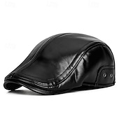 cheap Men's Hats-Men's Ear Flap Hat Winter Leather Hat Flat Cap Winter Hats Winter Warm Cap Black Coffee PU Leather Fleece Fashion Modern Contemporary Daily Wear Date Solid / Plain Color Thermal Warm Windproof