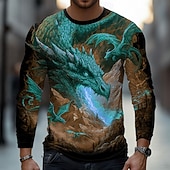economico Magliette con stampa animale-Per uomo Drago Maglietta Manica Lunga maglietta Stampa 3D Girocollo Camicia Moda Fantasia Streetwear Casuale Quotidiano Giallo Rosso Verde Estate Primavera Abbigliamento S M L XL XXL XXXL
